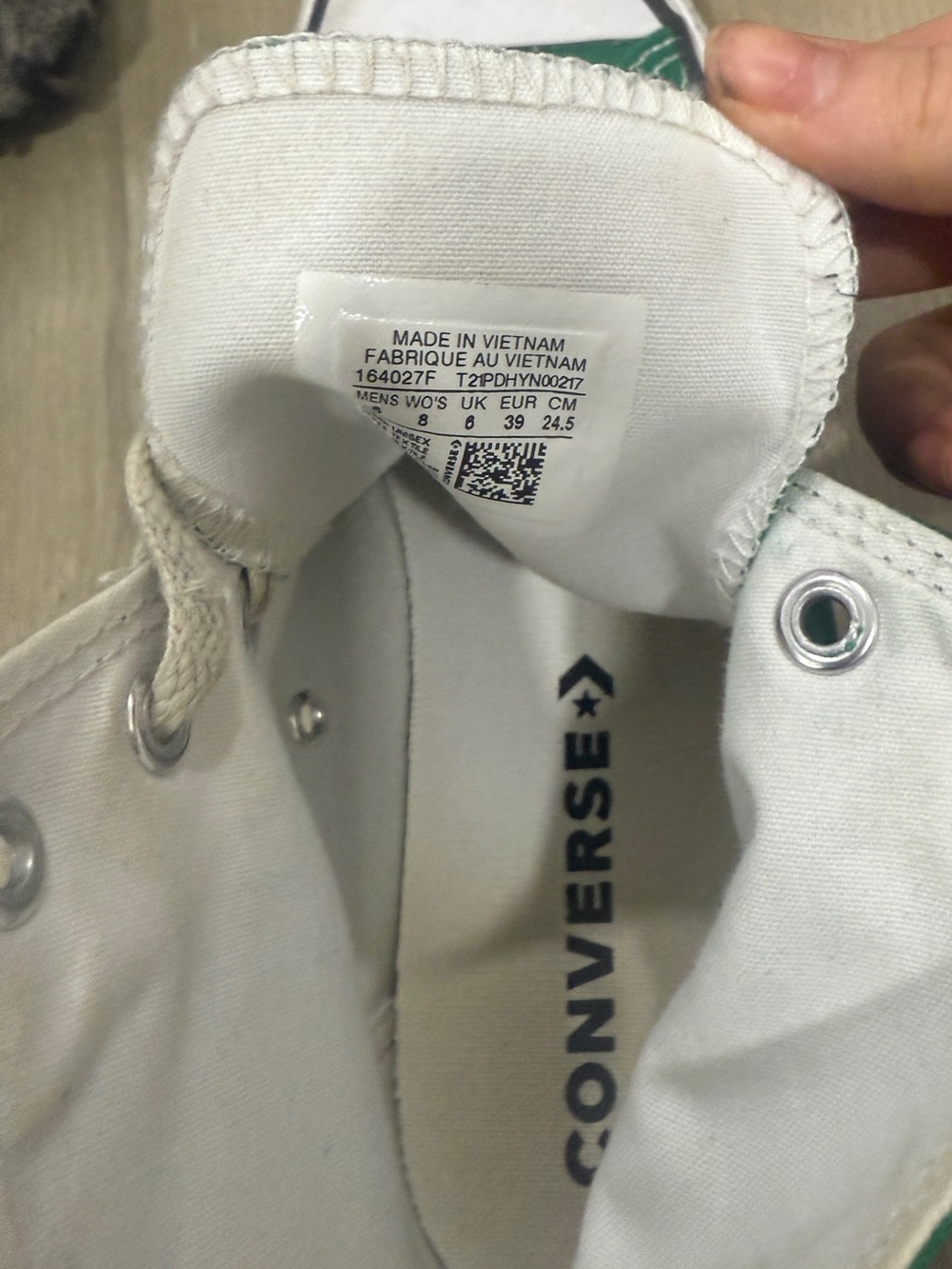 Converse High Top Sneakers in White and Green Accent - Picture 2 of 2